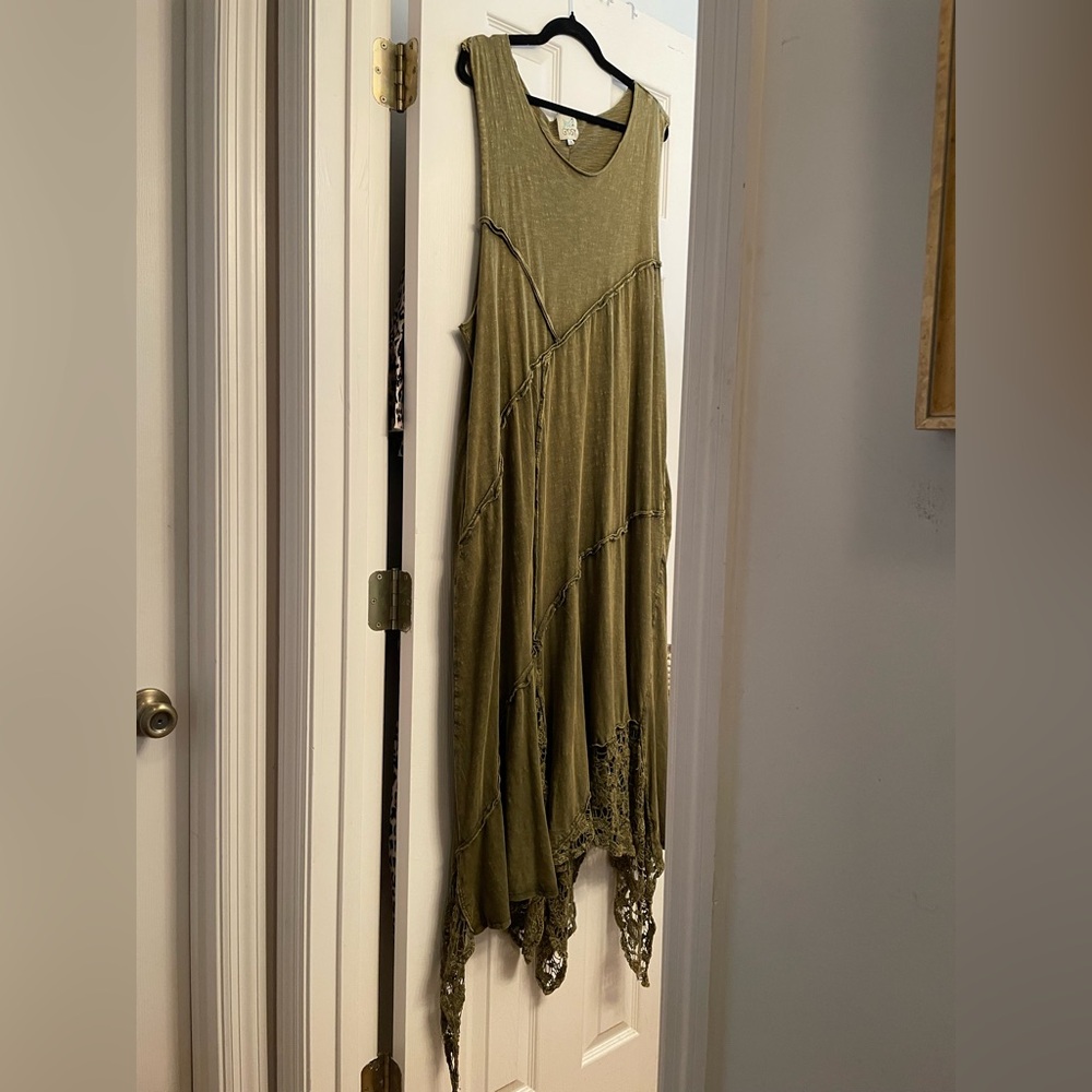 FOR SUE. DO NOT BUY Jaded Gypsy Sleeveless Olive Green Maxi Dress with Lace - Picture 13 of 15